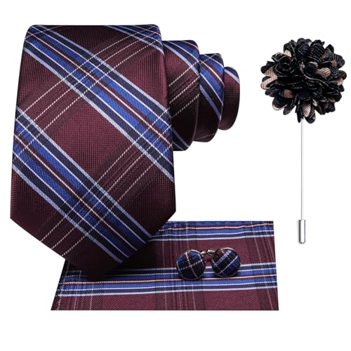 Image of Hi-Tie Mens Paisley Floral Striped Ties Set Silk Necktie and Lapel Pin for Men Pocket Square Cufflinks Set Business Wedding