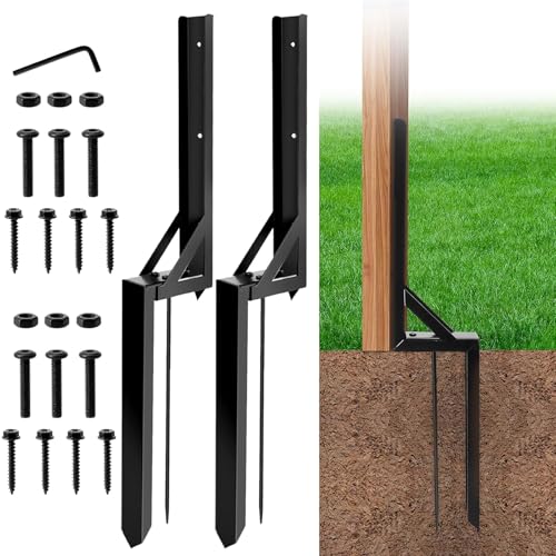 Fence Post Repair, 2 Pcs Fence Post Support Stake, Fence post spikes, Heavy Duty Fixer Anchor Ground Spike for Reinforcement Repairing Garden Fence (2)