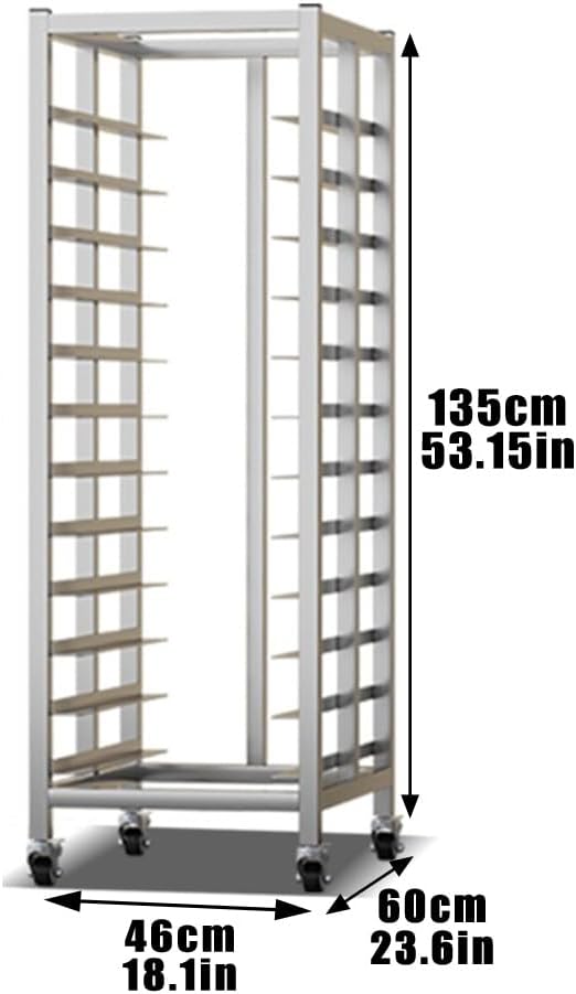 Commercial Bread Rack & Aluminium Storage Trolley - 12-Layer Stainless Steel Tray Trolley for 60x40cm Baking Trays - Durable Bakery Equipment, Silver Finish,12