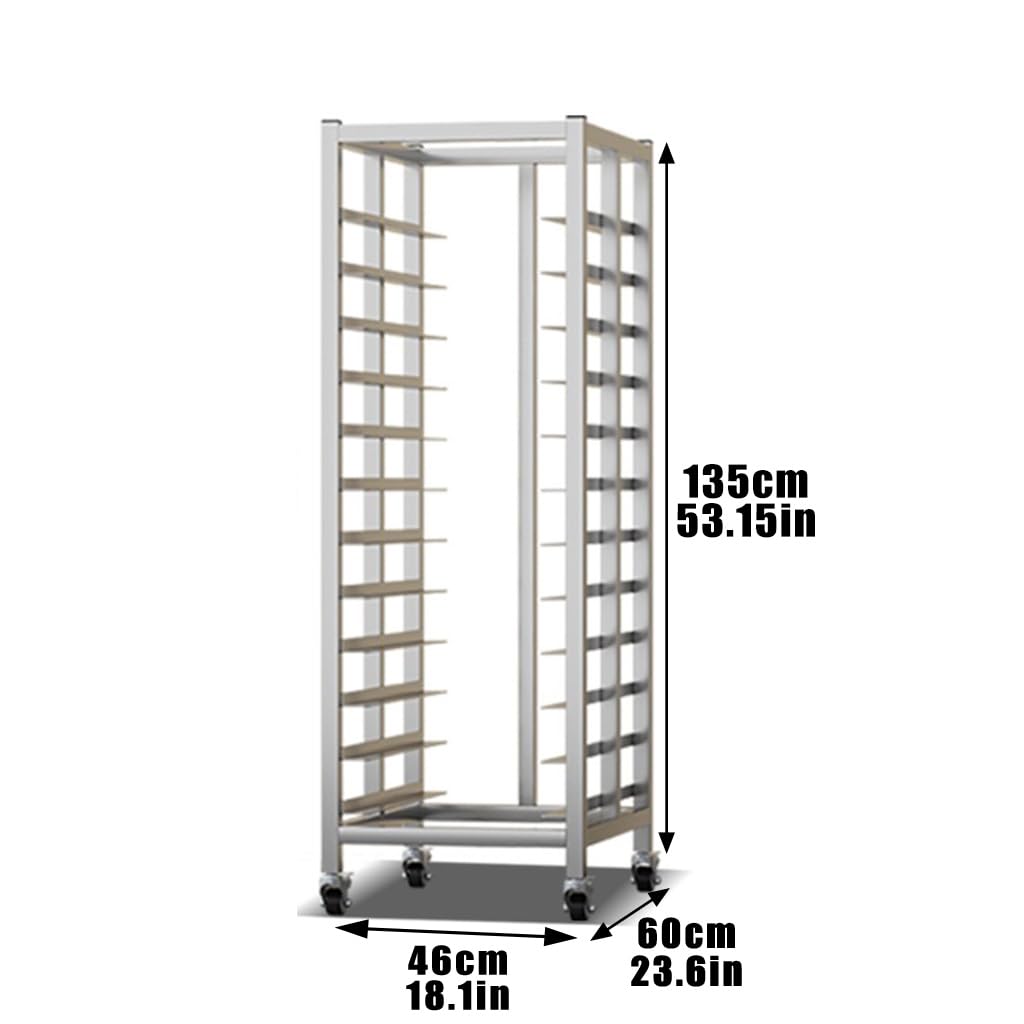 Panera comercial, carrito de almacenamiento de aluminio, equipo de panadería, carrito de bandeja, construcción de acero inoxidable, apto para bandejas de hornear de 60 x 40 cm, plateado, estilo