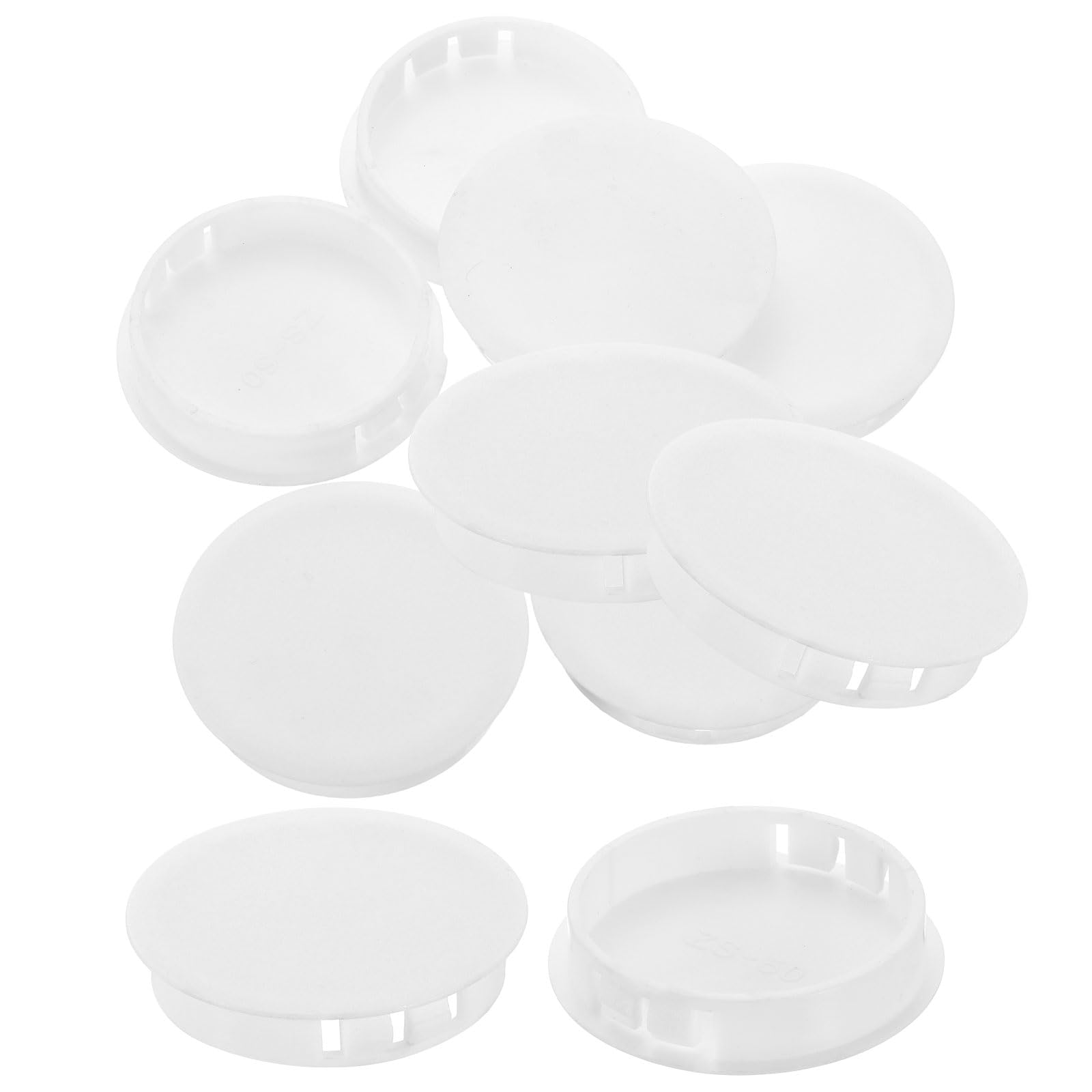 sourcing map 15Pcs Plastic Hole Plugs, 50mm(2") Flush Type Panel Plugs, Round Snap Knockout Locking Plugs for Furniture Insert End Caps Panels, White
