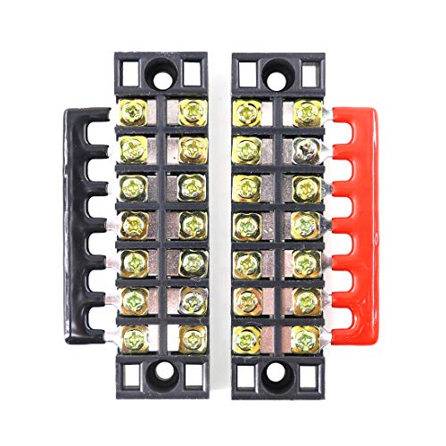 Hilitchi 12Pcs 600V 15A 7 Position Double Row Screw Terminal Strip And 400V 10A 12 Positions Red/Black Pre Insulated Terminal Barrier Strip #TOP2