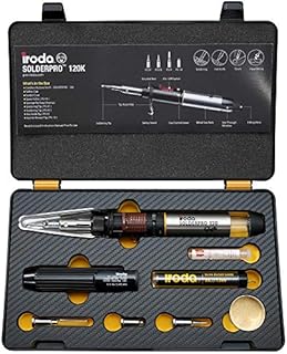 IRODA SOLDERPRO 120K Cordless Butane Soldering Iron Kit, 4-in-1 Wire Soldering kit, Sturdy Carry Case With Heat Shield & Self Igniting Adjustable Flame (Taiwan)