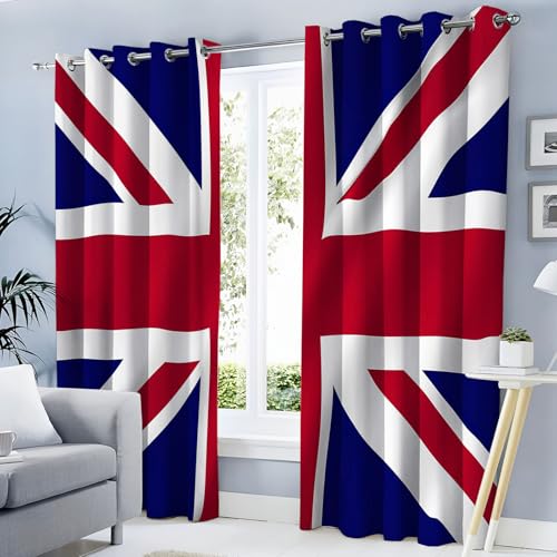Rideau Occultant Thermiques Union Jack, Lot De 2 Rideaux Imprimé Rayures Simples Pologne Bleu Marine pour Salon Chambre Cuisine, Rideaux Draperies Intérieurs...