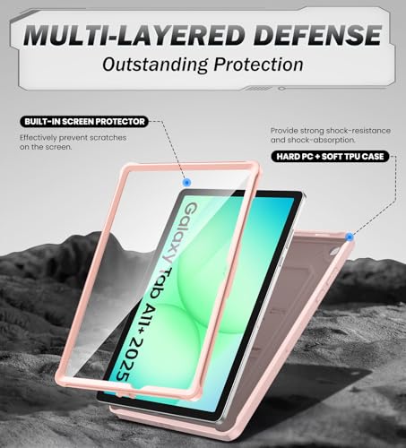 Image of TiMOVO Shockproof Case for Samsung Galaxy Tab A11+ /A11 Plus 11'', Pink | Fit for SM-X230 /X236 /X238, Built-in Screen Protector, Dust Plug & Precise Cutouts, Shockproof Rugged Full Body Protection