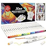 Textilstifte Waschmaschinenfest, Stoffmalstifte Wasserfest Textilmarker,24 Farbe Doppelfasermaler Stoffmalfarben Waschfest,Textilfarben Stoffstifte für T-shirts Lätzchen Jutebeutel Babyparty