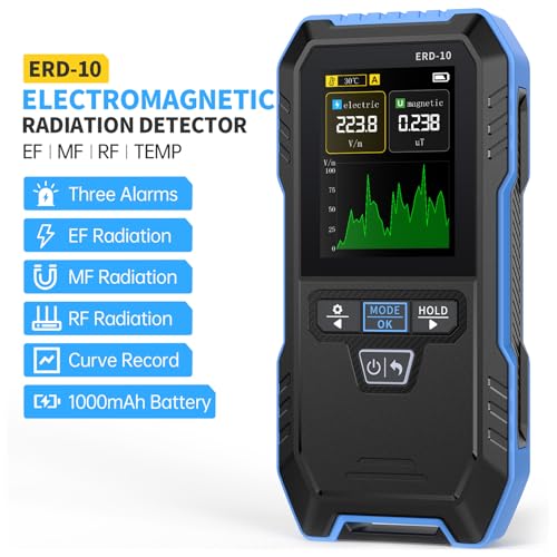 EMF messgerät Elektrosmog messgerät 3 In 1 Strahlenmessgerät Messung von EF MF RF Automatischer Alarm bei Überschreitung der Norm TFT Farbbildschirm für Haus, Büro und Kinderzimmer.