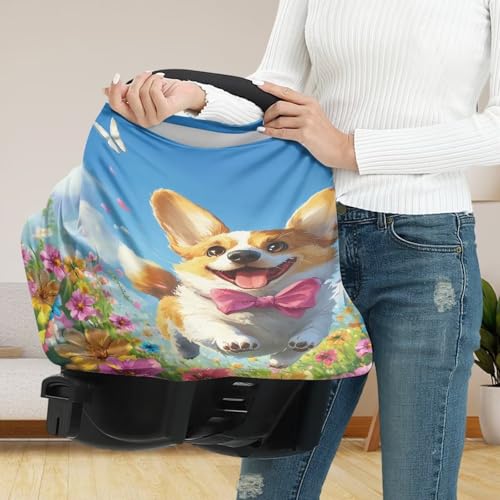 Image of Nursing Breastfeeding Cover Infant Stroller Canopy Blanket Cute Corgi, Shopping Cart Cover for Baby Car Seat Cover Canopy Easy to Install