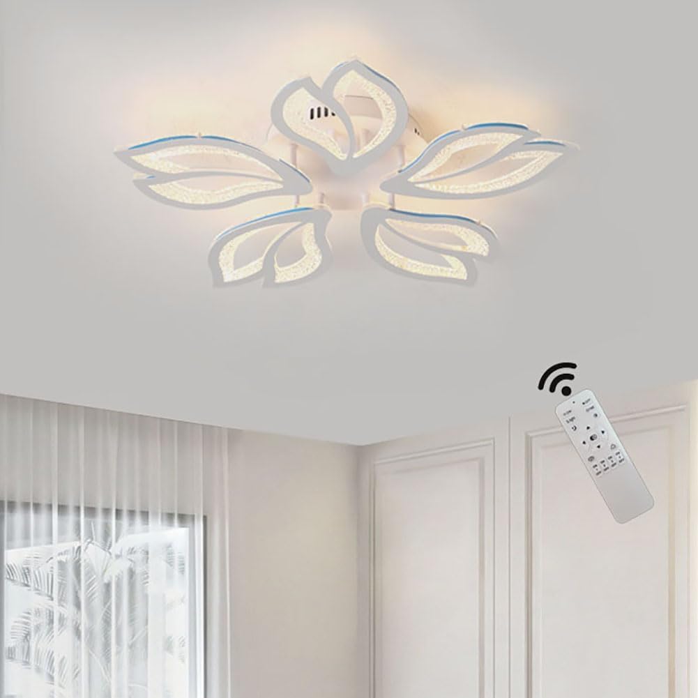 Modern LED Ceiling Light 23.6in with Remote Control 5-Leaf Ceiling Lamp for Bedroom Living Room Dining Room Office Kitchen Nursery School
