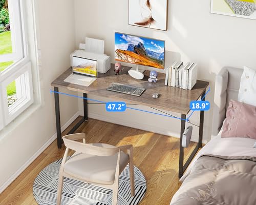 Image of Casaottima 48 Inch Small Computer Desk for Home Office, Study Writing Table for Small Spaces, Simple Modern Desk with Headphone Hooks, Grey Oak