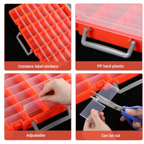 Image of Large 48 Grids Orange Plastic Organizer Box with Dividers, Adjustable Compartment Craft Organizer, Bead Storage Container for Crafts Jewelry Earrings,Tackle Box Organizers(14.2 inch x 10.3 inch x 1.6 inch)