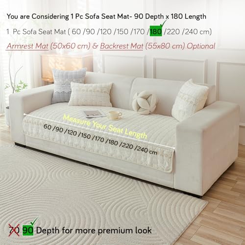 Image of HOKIPO 'BelleLace Series' Imperial Milk Velvet Sofa Cover Mat with Lace Design| Make Your Own Sofa Cover Set, Mat Length 90(D) x 180(L) cm, Pearl White (AR-5967-WHT)