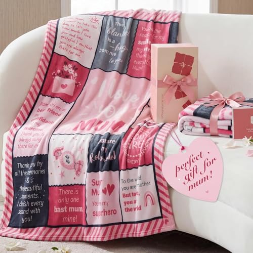 BEDSURE Kuscheldecke Geschenke für Mama - Deko Decke für Frauen & Oma - Weiche Flauschige Fleecedecke, Geschenk für Muttertag, Vatertag, Geburtstag - Throw 130x150 cm Hellrosa Patchwork