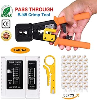 RJ45 Crimping Tool Kit,Crimp Tool(Orange) with 1 Network Wire Stripper, 1 Cable Tester