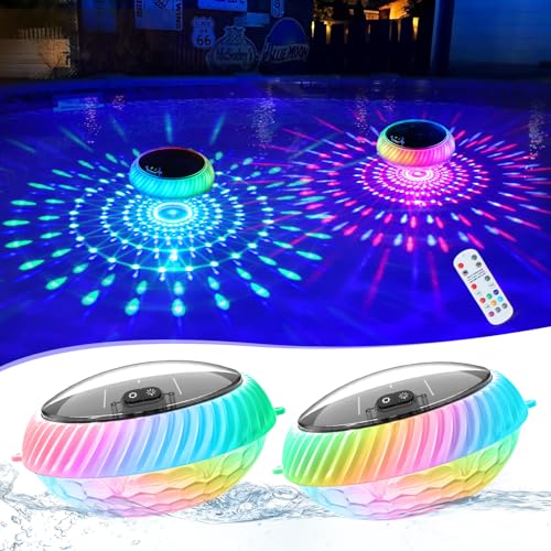 Goallim Floating Pool Lights Solar, 7.6 Inch RGB Upper& Lower Color Changing Solar Pool Lights That Float with Dynamic Lighting Effects, IP68 Waterproof Swimming Pools Light for Party Decor(2)