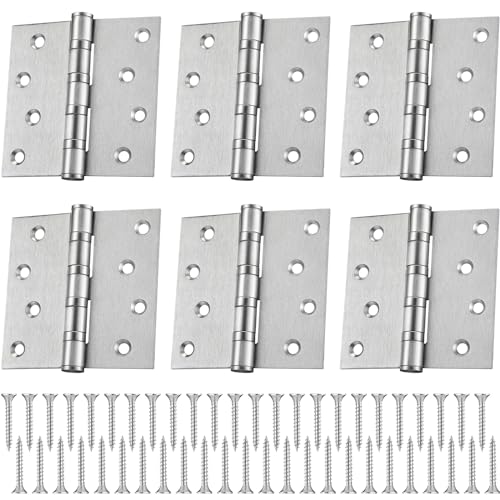 Yaocom 6 bisagras de puerta con rodamiento de bolas de 4 pulgadas, bisagras de acero inoxidable, bisagras de puerta exterior de 4 x 4 pulgadas con esquinas cuadradas para puertas exteriores e
