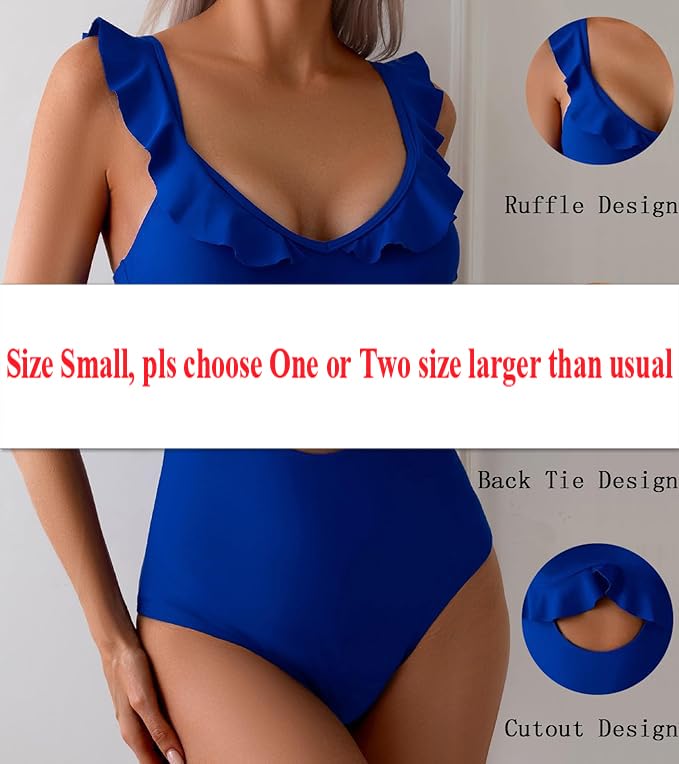 Rainlover Womens One Piece Swimsuits Tummy Control Bathing Suit Cutout High Waisted Ruffle Wrap V Neck Swimwear2