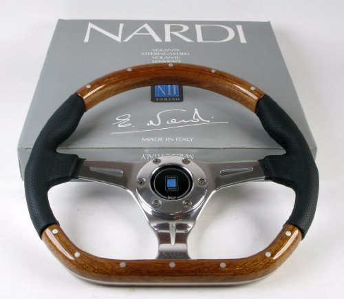 Nardi Steering Wheel - Kallista - 350mm (13.78 inches) - Wood and Black Leather - Polished Spokes - Part # 5055.35.3000