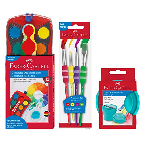 FABER-CASTELL 205037 - Set de peinture Connector avec boîte de peinture à l'eau, set de 4 pinceaux et godet