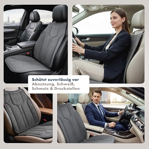 Walser Premium Sitzauflage Auto Nubo, 2 Sitzschoner Auto anthrazit, hochwertige Autositzauflage 2 Stück, Sitzbezug PKW Vordersitze im Alcantara-Look, Schonbezug Autositz, Autositzauflage Vordersitz