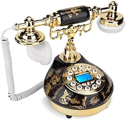 Antique Phone, Retro Ceramic Gold Flower Pattern Old Style Classic Landline Telephone with Dual FSK/DTMF System Caller ID Backlit Display for Office Home Living Room Decor, Wonderful Gift
