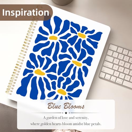 Image of Cute Spiral Notebook 8.5 x 11 Graph Paper Journal A4, Blue Flower | 70 page, Note Book with Pocket, Large, Big, Hard Cover, Aesthetic, Pretty Design, for Women, Girls, Kawaii