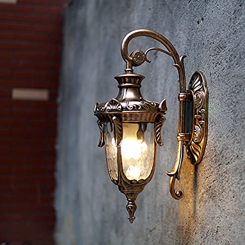 16.9”H Outdoor Wall Light Fixtures Bronze Exterior Wall Lantern Waterproof Sconce Porch Lights Wall Mount With Hammered Glass Shade For House Farmhouse Loft Courtyard Retro Outside Porch Decor Light #TOP6