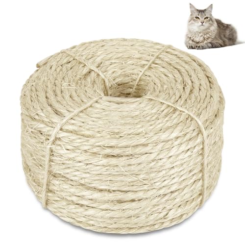 Corde en sisal naturel pour arbre à chat - 4 mm - Corde de chanvre pour réparation, récupération de griffoir - Remplacement de tour d'arbre à chat (naturelle)