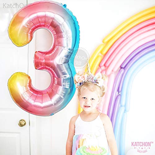 Image of KatchOn Rainbow Number 3 Balloon 40 Inch