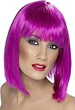 Incluye Peluca glamurosa, morado neón, corta, despuntada con flequillo