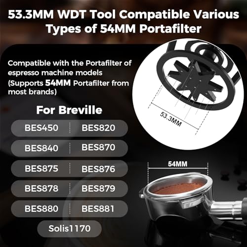 Image of IKAPE Espresso Coffee V3 WDT Tool, 54mm Stirrer Distribution Tool, Equipped with 10-needle Stirrer, Adjustable Needle Height, Coffee Stirrer with Dosing Funnel & Stand