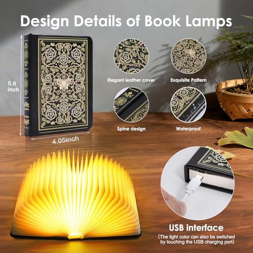 Book Lamp for Book Lovers Gifts, Bookish Items Bookshaped Foldable Paper Lamp, Unique Bookish Gifts USB Rechargeable, Book Decor for Book Lovers gifts for Readers Library Reading Nook Bookshelf - Image 2