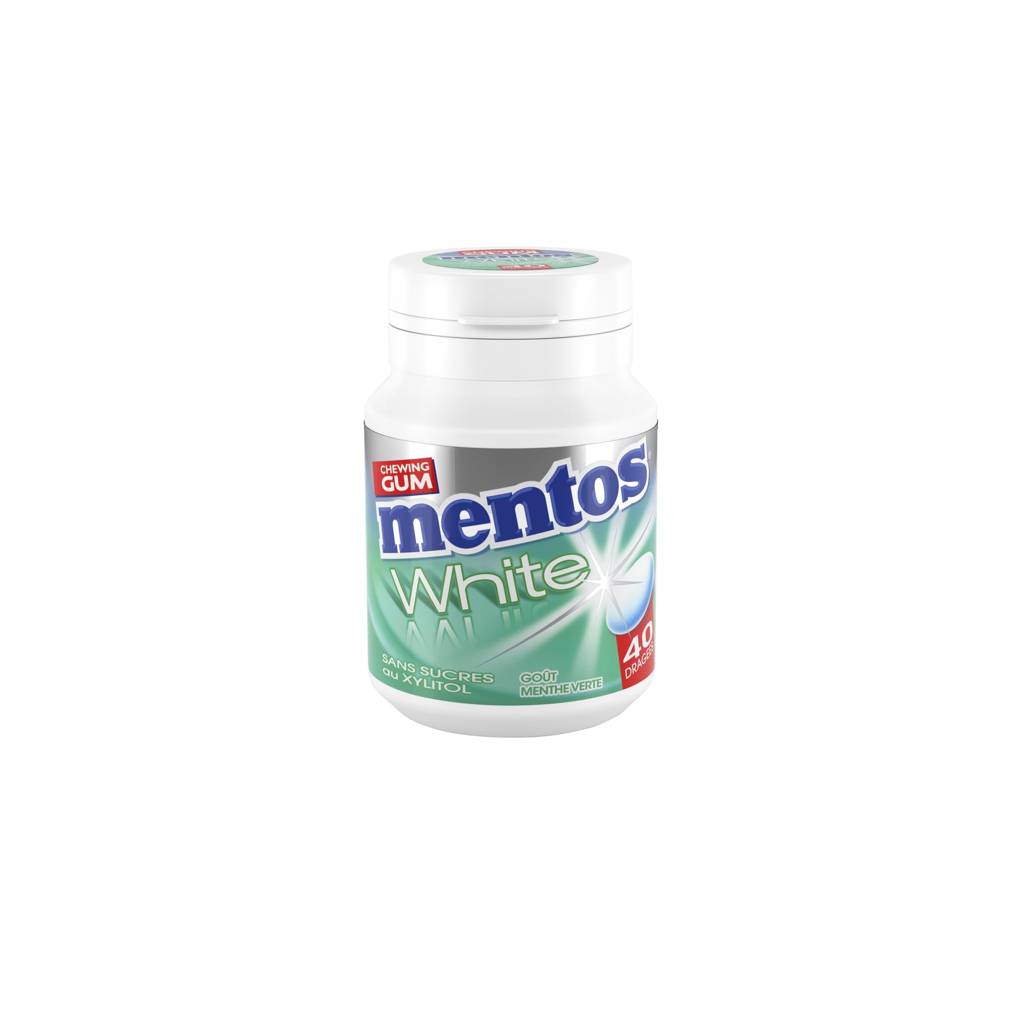 MENTOS - Chewing-Gum Mentos White Menthe Verte - Chewing-Gum Blancheur Sans Sucres - Haleine Fraîche - Sourire Éclatant - Lot de 6 Boîtes de 40 Chewing-Gums