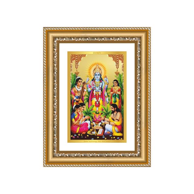 Image of DIVINITI Satyanarayana 24K Gold Plated Foil Wall and Tabletop Photo Frame for Home Decor, Puja Room, Luxury Gifting | DG Frame 112 S2.5 (26x20 CM)
