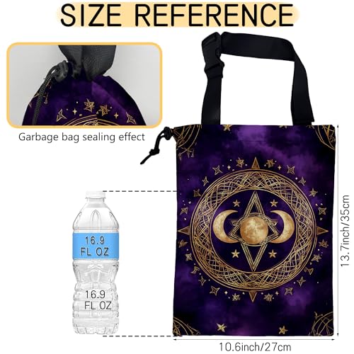 Image of Moon and Star Car Trash Bag,Purple Crescent Moon Hanging Drawstring Car Garbage Bag,Canvas Car Back Seat Organizer with Adjustable Buckle for Men and Women