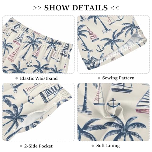 ALAZA Anchor Palm Tree Boat Pajama Shorts Sleep Shorts Pant Lounge Pajama Bottoms Elastic Waist with Pockets3