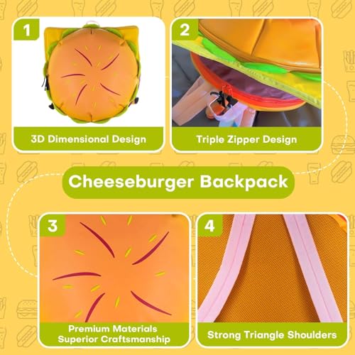 Cheeseburger Backpack, Hamburger Burger - Novelty Funny Yellow Casual Daypack, Cute Food-Shaped Gift for Burger Lovers, Quirky Present for Daily Use & Fun Outings4