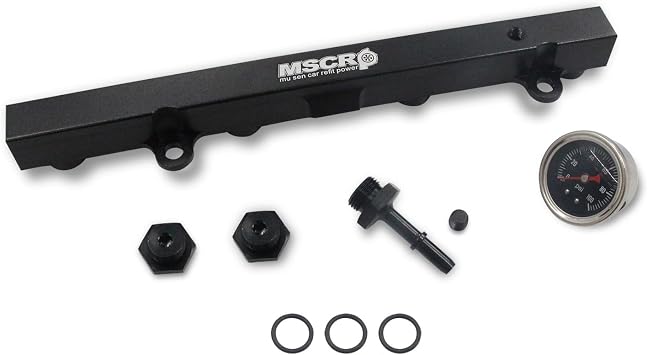 Aluminum Fuel Rail with Oil Gauge Kit Fit for Honda Civic Acura RSX K-series K20 K24 Engines Black