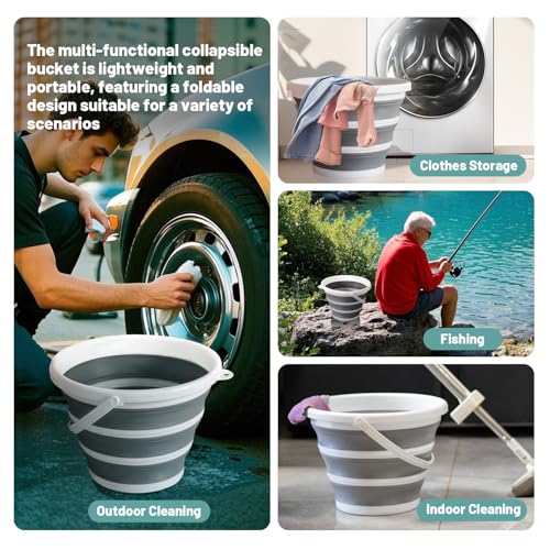 Image of Plastic Pp Thermoplastic Elastomers Collapsible Water Bucket (10L / 2.6 Gal) Portable, Easy to Carry & Store, Ideal for Car Wash,Camping, Fishing and Outdoor Activities with Collapsible Handle