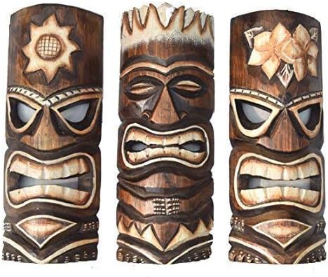 Interlifestyle 3 Tiki Masks 30cm in Hawaii Style Set of 3 Wooden Mask Wall Mask East Coast