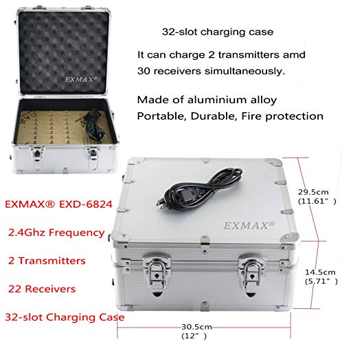 EXMAX EXD-6824 Sistema de traducción inalámbrico con 2 transmisores y 22 receptores, alcance hasta 150 metros miniatura 2