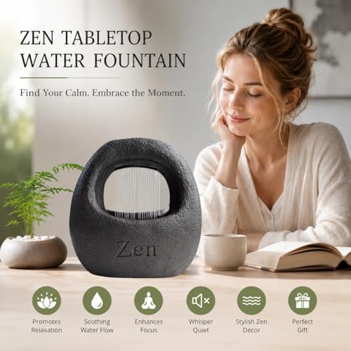 Tabletop Water Fountains, 7.8" Indoor Waterfall with 4-Color Relaxing Lights & Quiet Submersible Pump, Small Soothing Sound Machine, Feng Shui Decor for Good Luck, Relaxation & Meditation — view 2