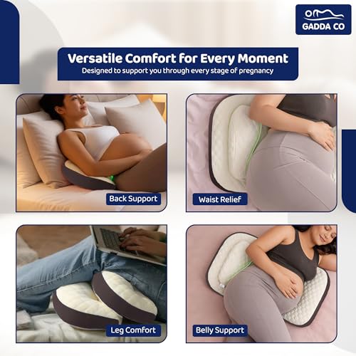 Image of GADDA CO Maternity Pillow for Pregnant Women | Adjustable Dual Pregnancy Wedge Pillow for Belly & Back Support | Butterfly Design Pillow with Hypoallergenic Pure Cotton Cover| Travel Friendly | Coffee