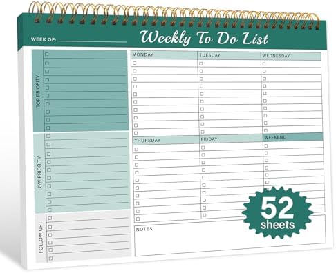 Weekly To Do List Notepad with 52 Undated Sheets（8.5"×11"）- Weekl...