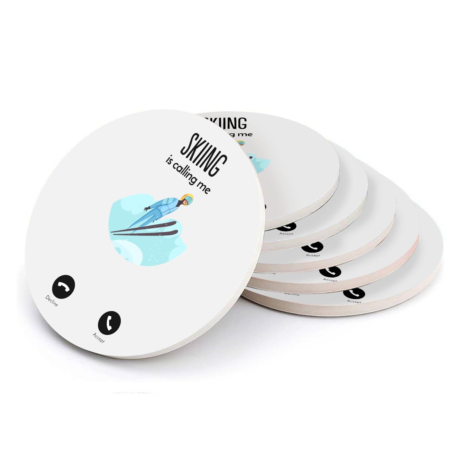Dessous de verre ski en céramique pour vos soirées au chalet | Set de 6 pièces 108mm