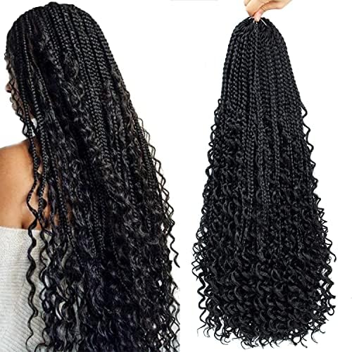 Box Braids Crochet Hair with Curly Ends Goddess Box Braids Bohe Soft Synthetic Crochet Hair Extensions for Women Kids1B 24inch-120 strand