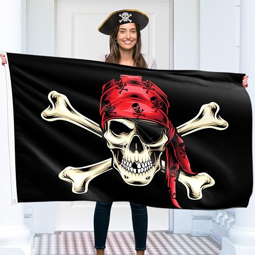 Bandera pirata 90 x 150 cm con ojales, bandera pirata grande para niños, impresión digital viva, bandera pirata, bandera de Jolly Roger, doble costura