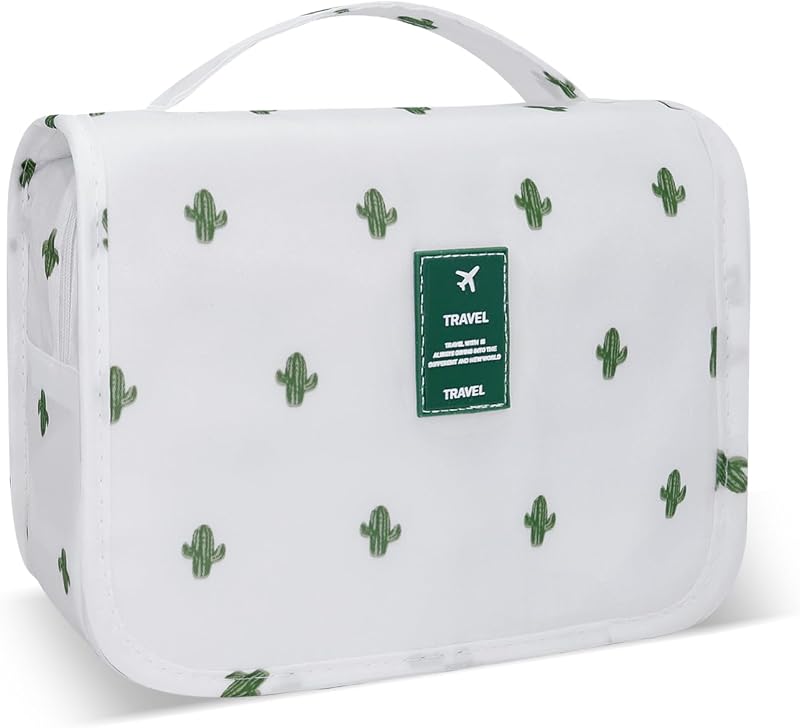Necessaire de viagem Lcsmaokin com gancho e compartimentos, estampa B-White Cactus