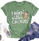 PECHAR Teacher Christmas Shirts Women I Teach The Smartest Cookies Tshirt Xmas Tees Kindergarden Teaching Holiday Blouse Shirt