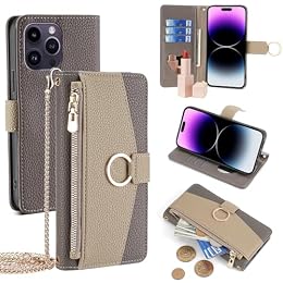 YOUULAR Wallet Case with Crossbody Strap Compatible for OnePlus 13R, Magnetic Handbag Zipper Pocket Cases PU Leather Flip Cell Phone Holster Cover with Kickstand, Gray